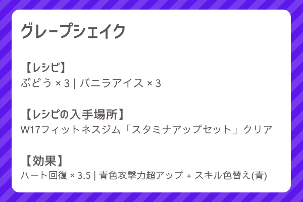 【グレープシェイク】レシピ・レシピ入手・素材入手・効果