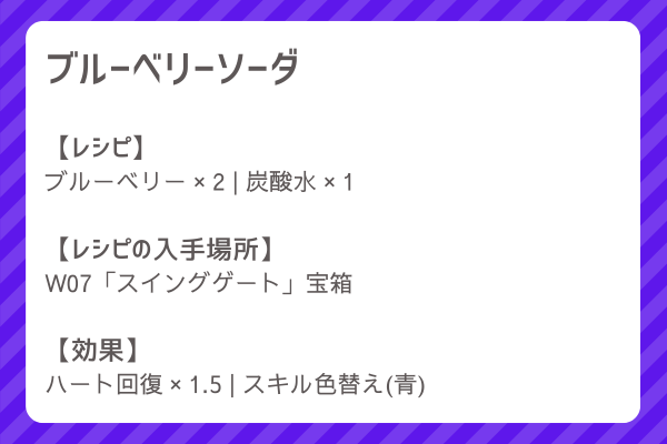 【ブルーベリーソーダ】レシピ・レシピ入手・素材入手・効果